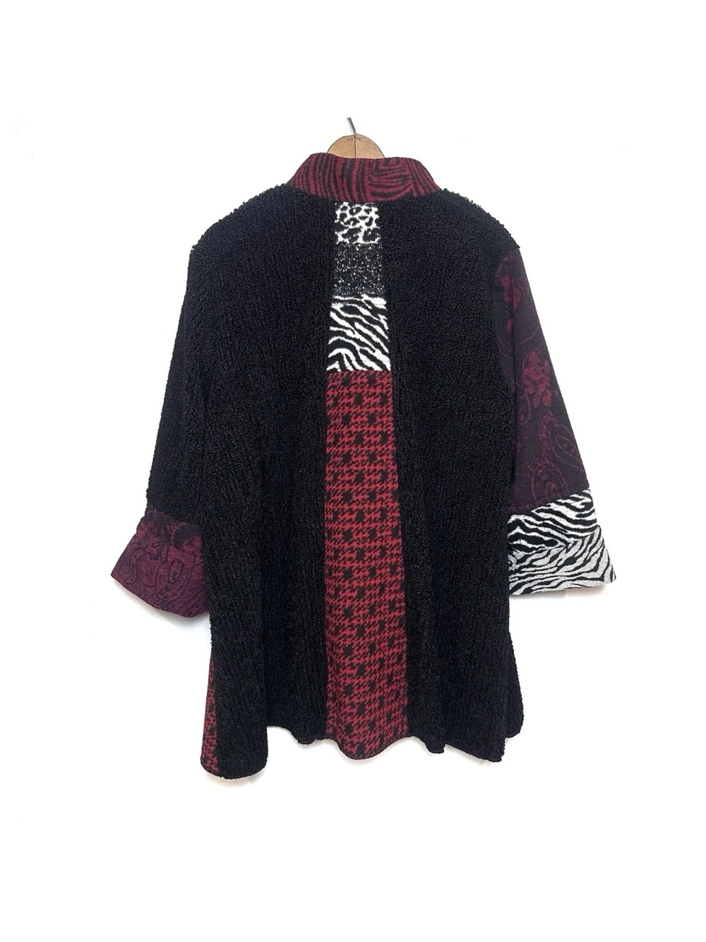 Ali Miles Patchwork Jacket Red Black Mixed Media Artsy Wool Blend - Picture 4 of 15